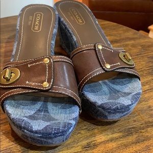 Coach Denim Wedge Slides